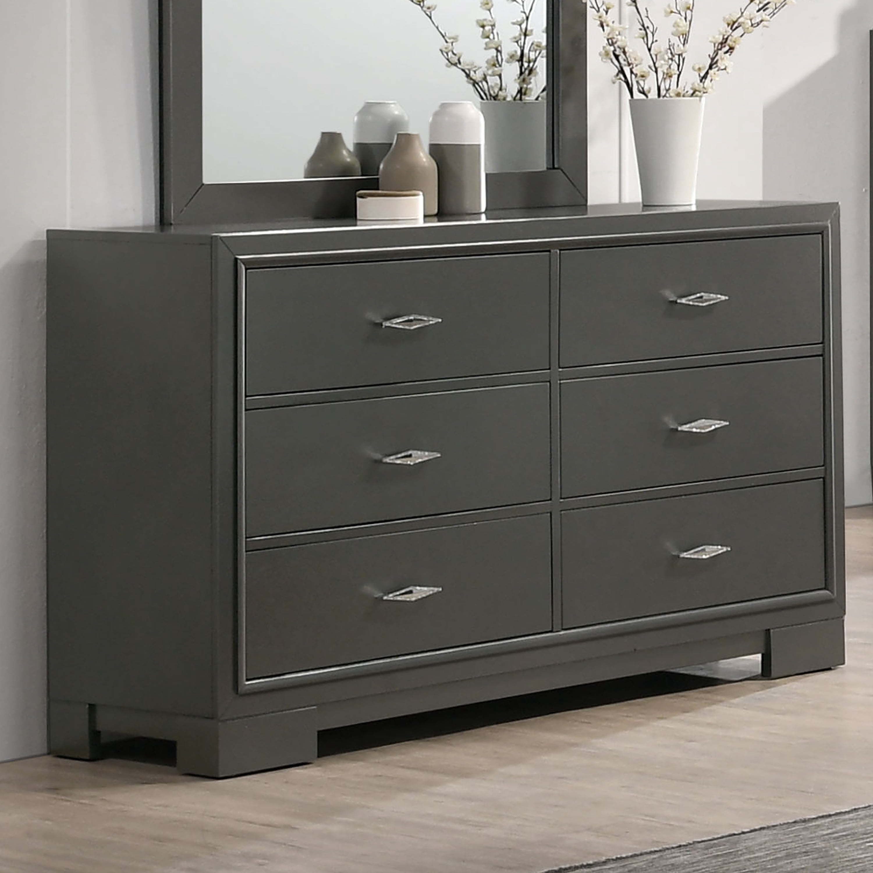 Furniture of America Willow Wood 6-Drawer Dresser, Metallic Gray