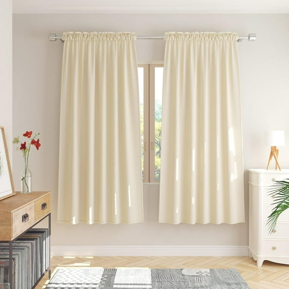 shiyou-Beige Curtains Living Room Darkening Triple Weave Window Curtain Panels 63 inches Length Bedroom Basement Solid 2 Panels Rod Pocket Drapes 52"x63"