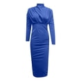 thumbnail image 4 of Ygbgbb Womens Fall Dresses Solid Color Long Sleeve Dresses Round Neck Pleated Waist Casual Maxi Dress Dark Blue XL, 4 of 6
