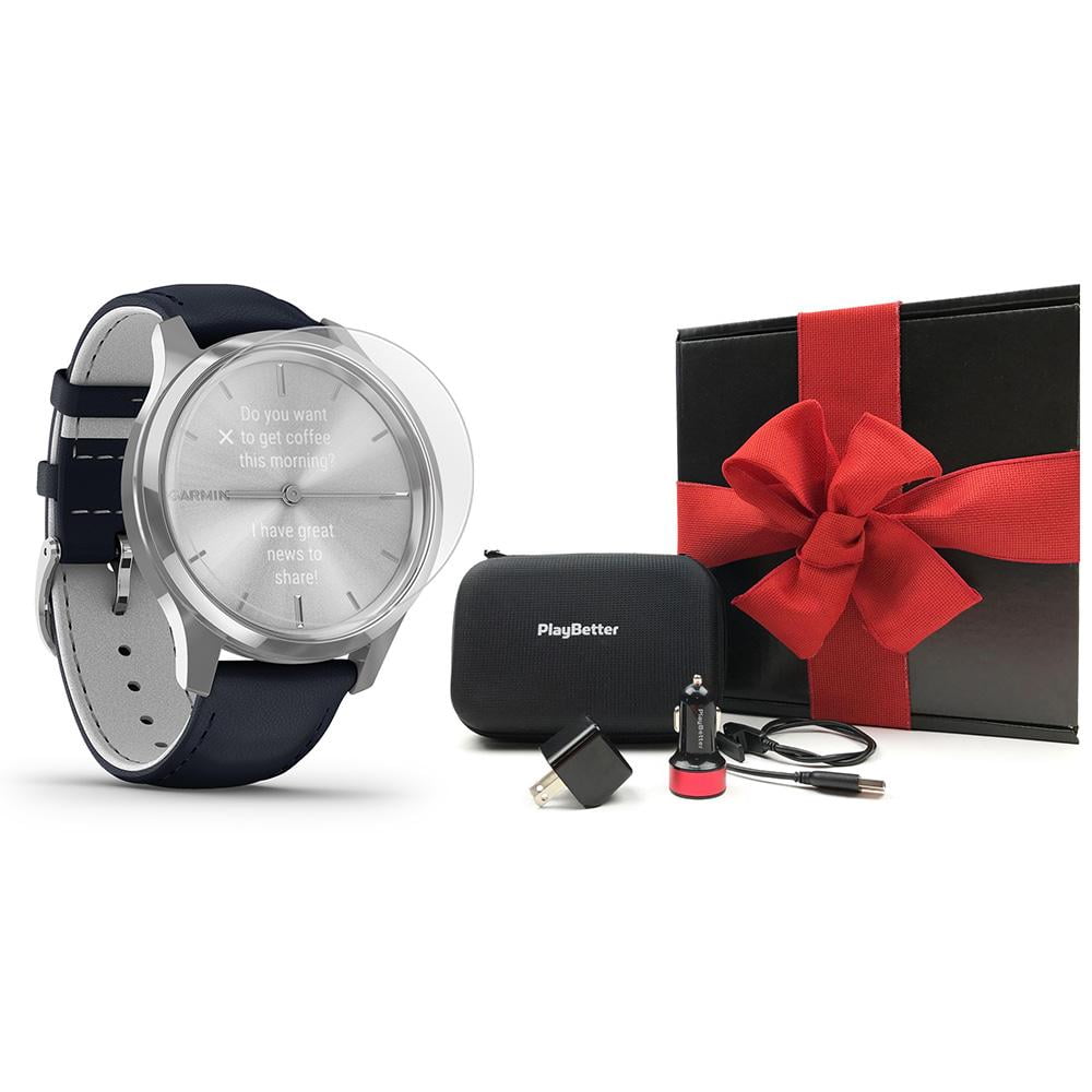 Garmin vivomove Luxe (Navy Leather/Silver) Hybrid GPS Smartwatch