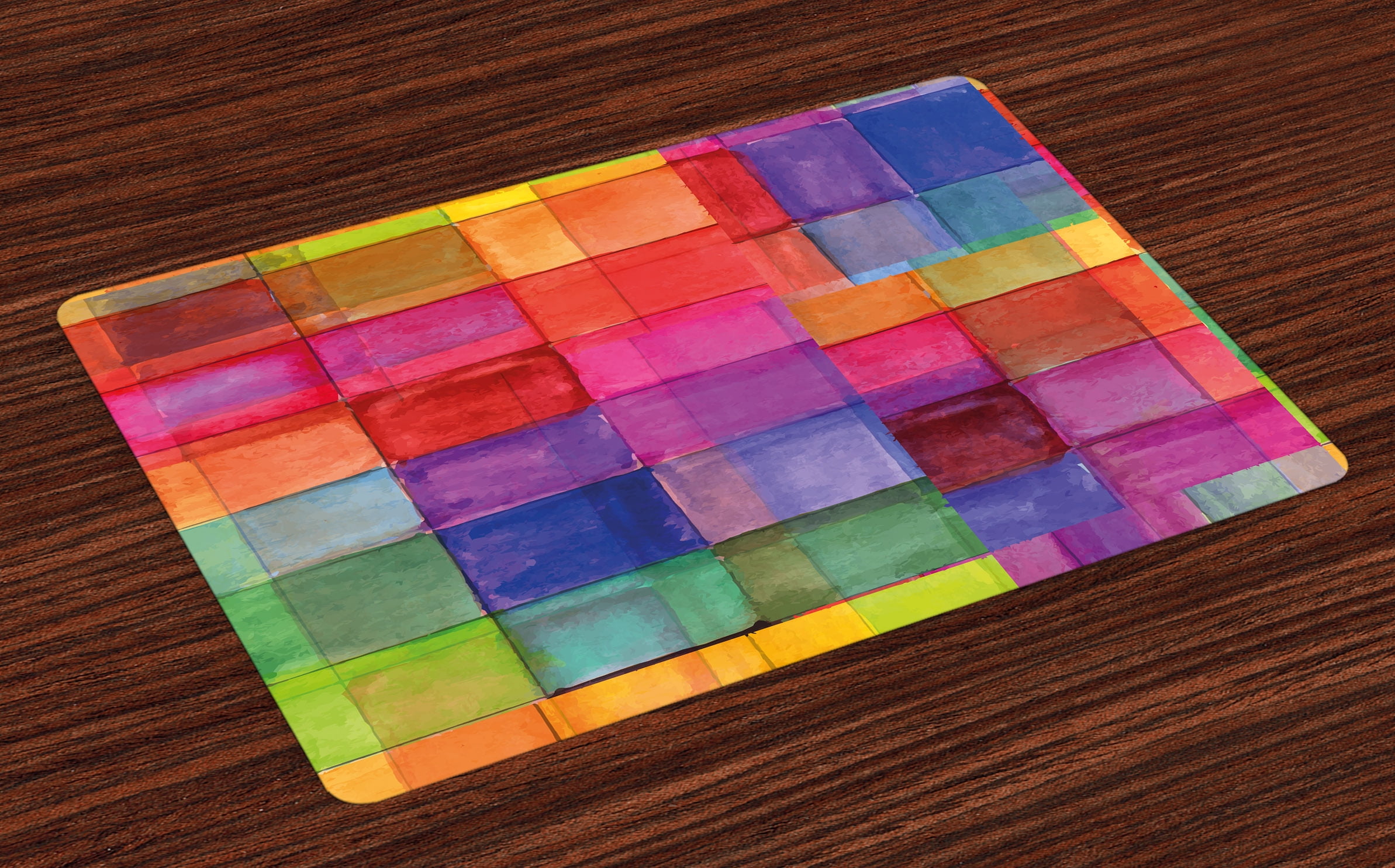 Abstract Placemats Set of 4 Rainbow Colored Geometric Square Shaped