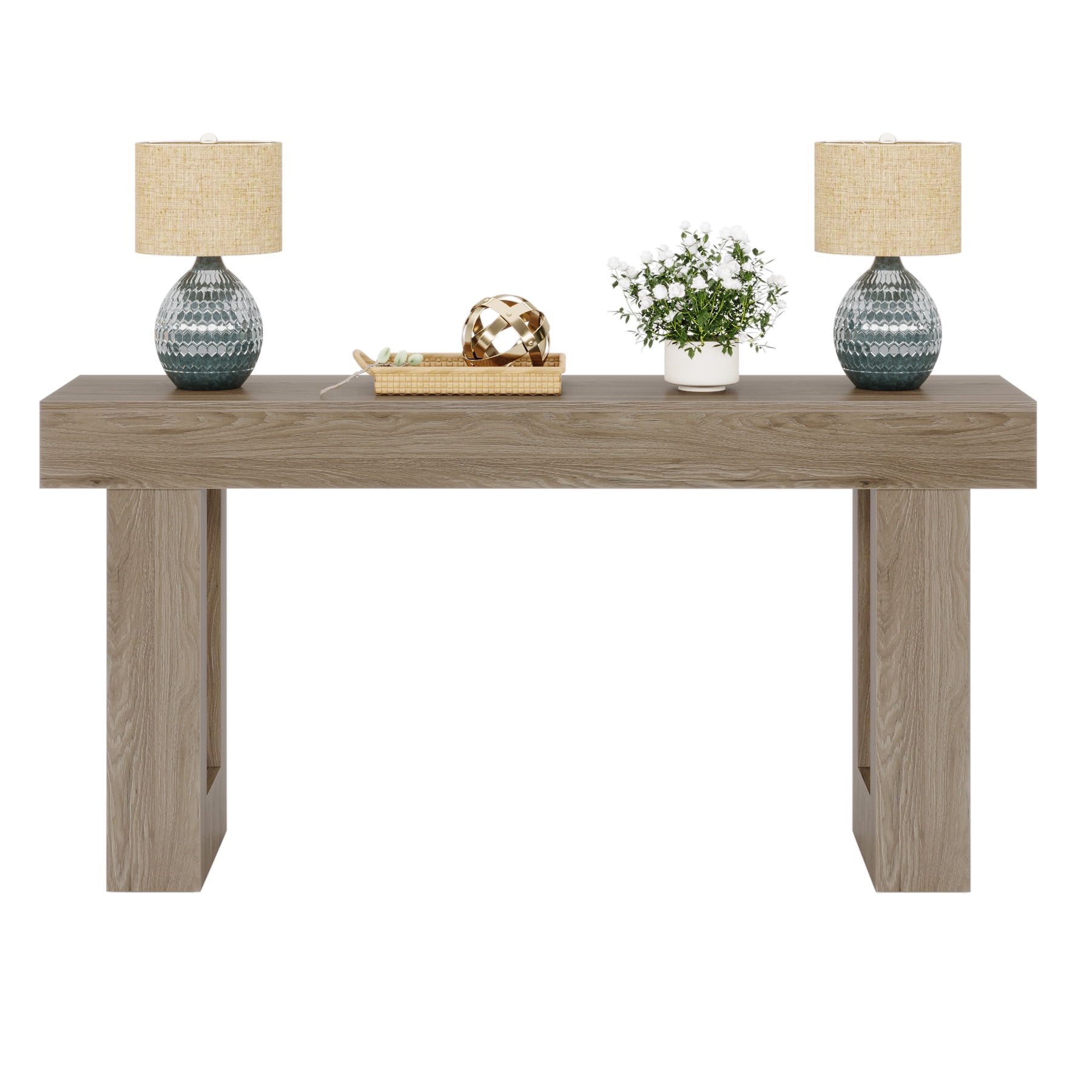 Fnova 63" Long Console Table, 2-Tier Wooden Narrow Rectangular Sofa Table Behind Couch, Farmhouse Entryway Table for Entrance, Hallway, Living Room
