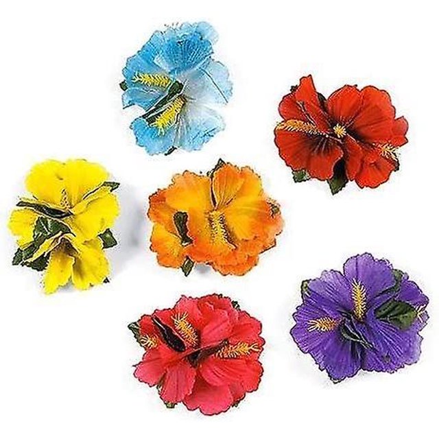 Pinzas para el cabello con tema de isla de flores surtidos de color Hibiscus para chica Hula (paquete de 12) Afortunado Sencillez