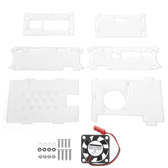 Estuche de acrílico para Raspberry Pi 4B con ventilador de refrigeración Juego de accesorios de carcasa transparente