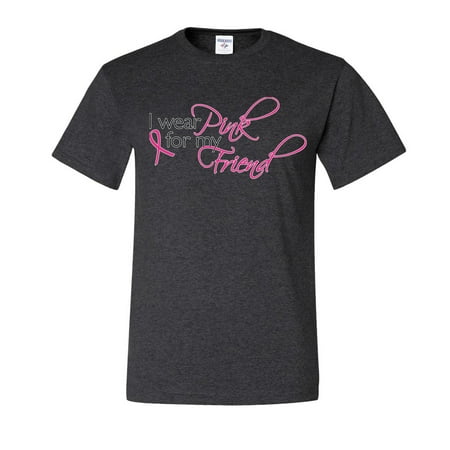 I Wear Pink For My Friend Breast Cancer Awareness Mens T-shirts   Heather Black  5XL