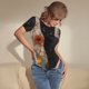 thumbnail image 2 of Fotbe Black Cat in Wildflowers Body de Mujer con Cuello Redondo y Mangas Cortas, Sin Mangas Ajustado, Suave, Cómodo y Básico-Large, 2 of 6