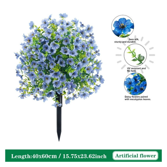 Artificial Flowers for Outdoors, 2025 New UV Resistant Artificial Plants Fake Silk Flowers for Spring Summer Garden Home Porch Decor, 24 X 16 Inch (Blue)