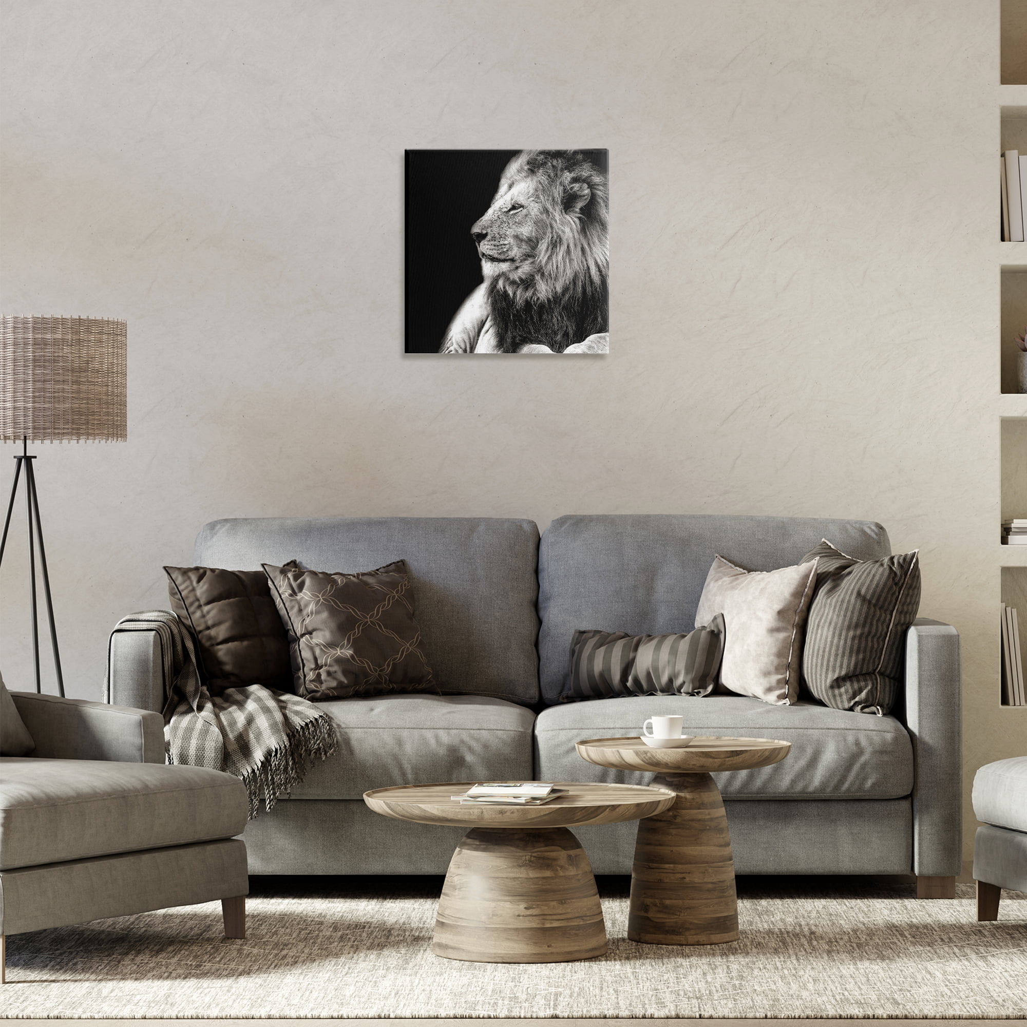 Stupell Industries Lion Portrait on Black Animals Photography Wrapped Canvas Art Print Wall Art, 17 x 17