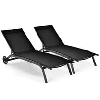 Costway 2PCS Outdoor Adjustable Chaise Lounge Patio 6-Position Recliner Wheels Black