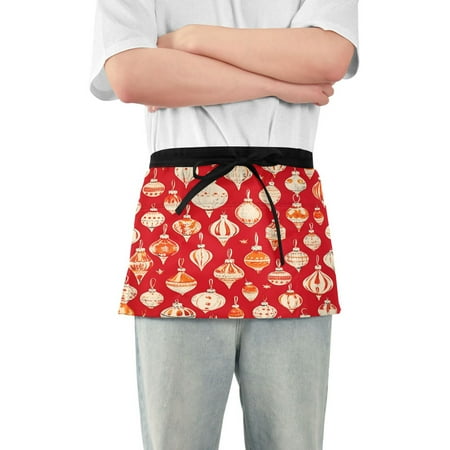 

Yayeee Waist Apron with Pockets for Cooking Waterproof Half Server Aprons Orange Christmas Ornaments Pattern