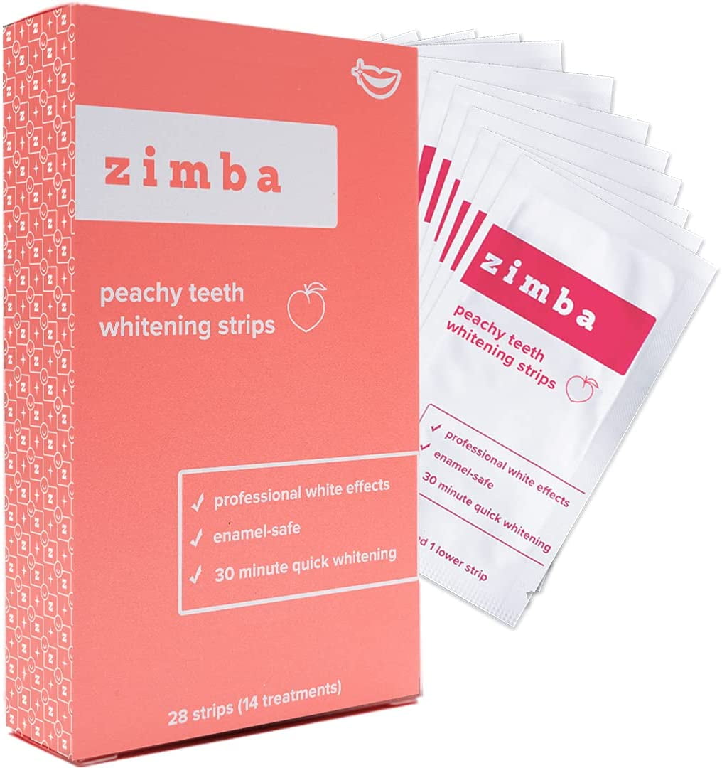 Zimba Teeth Whitening Strips, 28 Non-Sensitive White Strips Teeth Whitener for Tooth Whitening, Helps Remove Smoking Coffee Soda Wine Stain, 28 Strips (14 Stain Removal Treatments) (Peach, 1 Pack)