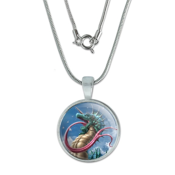 Leviathon Sea Serpent Ocean Dragon Monster Fantasy 0.75" Pendant with Sterling Silver Plated Chain