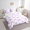 thumbnail image 3 of jejeloiu Chic Bow Knot 7-Piece Bedding Comforter Set,Kawaii Cartoon Bowtie King Bedding Sets,Purple White Bed Sheets For Girls Teens,Super Cozy Room Decor Reversible, 3 of 8