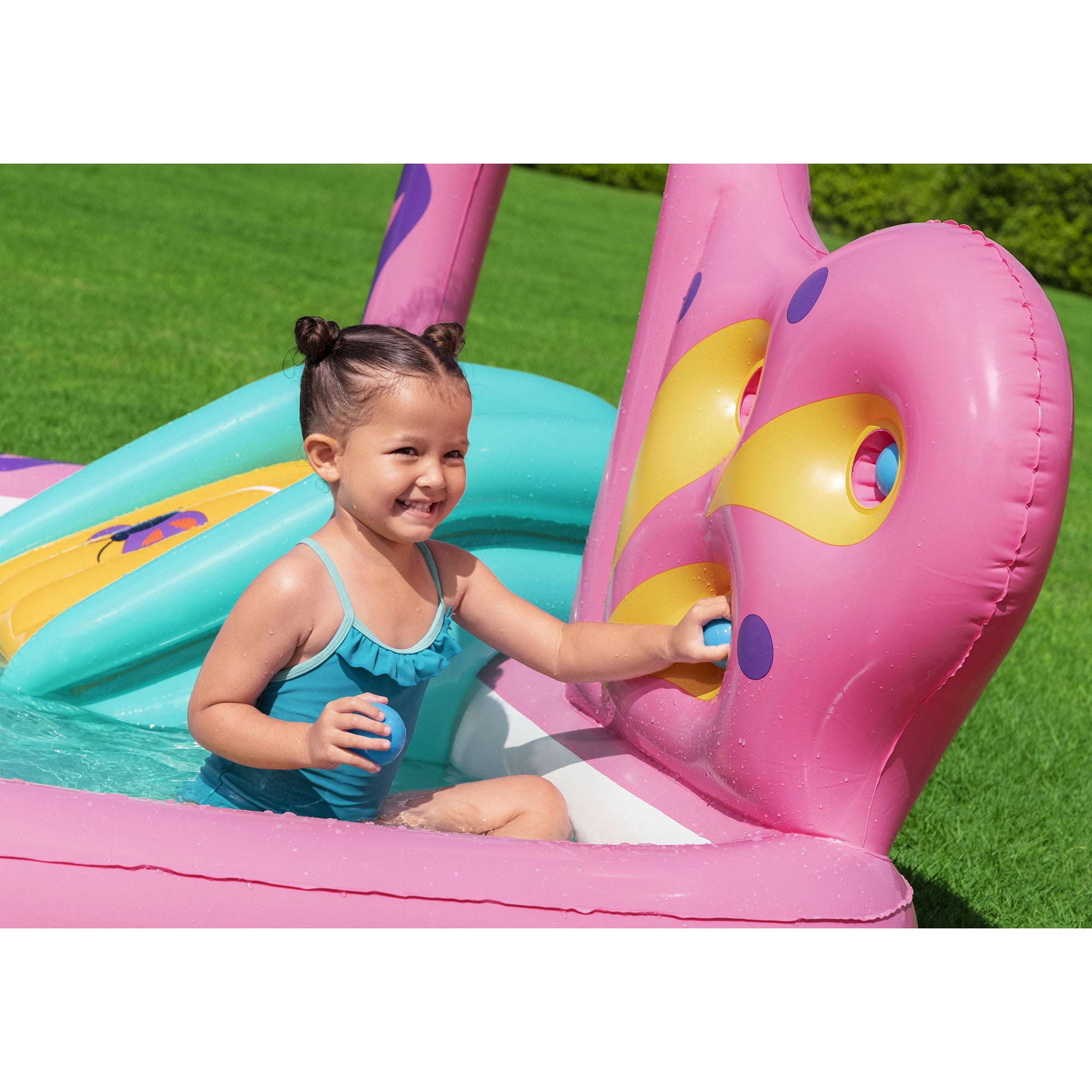 H2OGO! Inflatable Water Play Center & Pool - Butterfly Wonder - 71x71x46”, Slide, Sprinkler Arch, Catch Game, Splash & Wade, Outdoor, Toddlers-Kids 2+