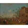 thumbnail image 2 of Norbert Joseph Carl Grund 14x12 Gold Ornate Wood Frame and Double Matted Museum Art Print Titled - Dance in Front of the Tavern (After the Wedding) (Approx. 1755-1760), 2 of 4