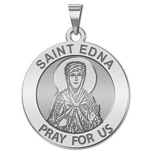PicturesOnGold.com Saint Edna Religious Medal Unisex Female Adult - 2/3 inch Size of Dime, Solid 14K White Gold