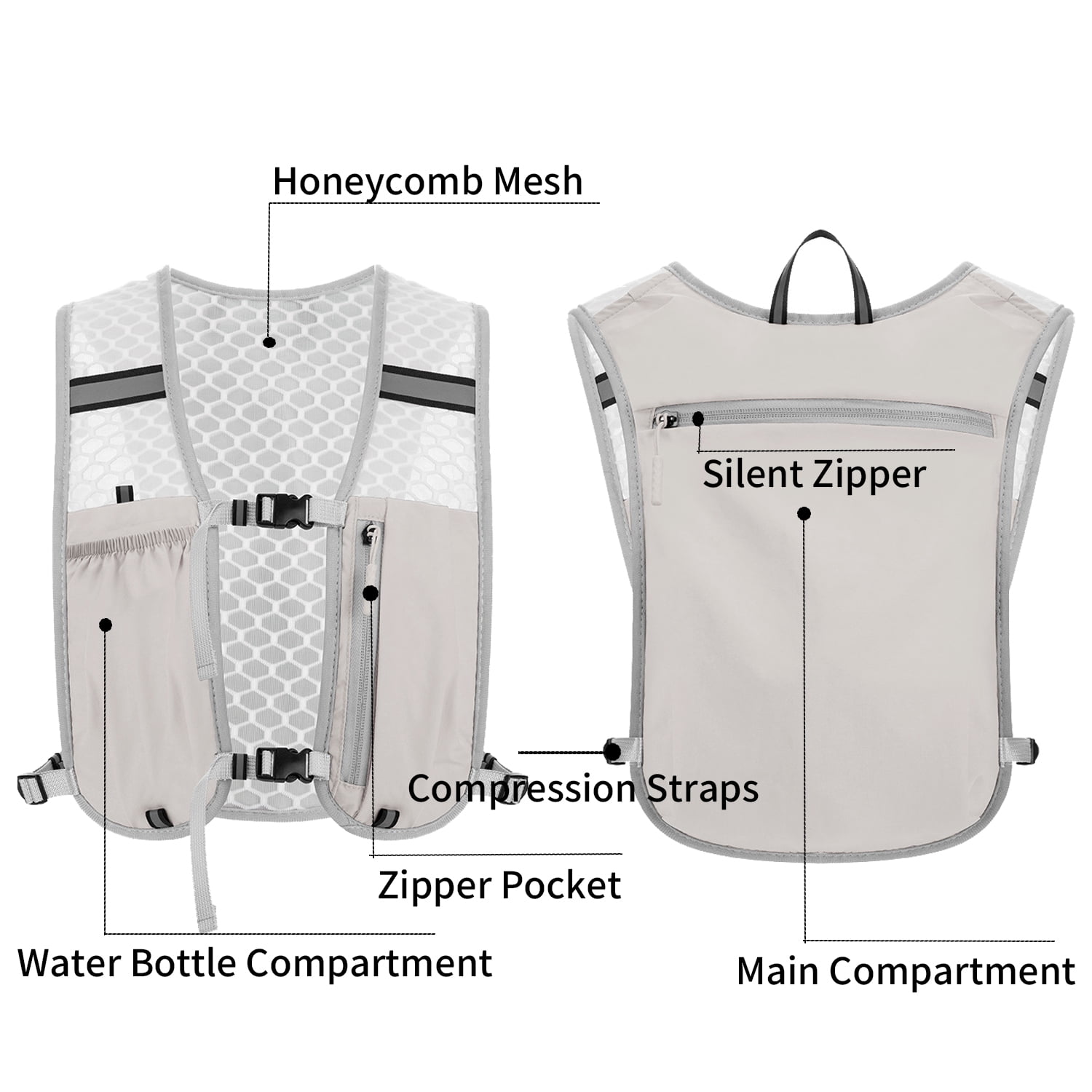 Running Vest for Women Men, Adjustable Chest Straps Running Hydration Vest with 300ml Soft Bottle, Lightweight Reflective Hydration Backpack for Marathon