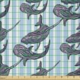 thumbnail image 2 of Ambesonne Whale Fabric by the Yard Microfiber, Giant Marine Mammals, 10 Yards, Pale Blue White Lilac, 2 of 2