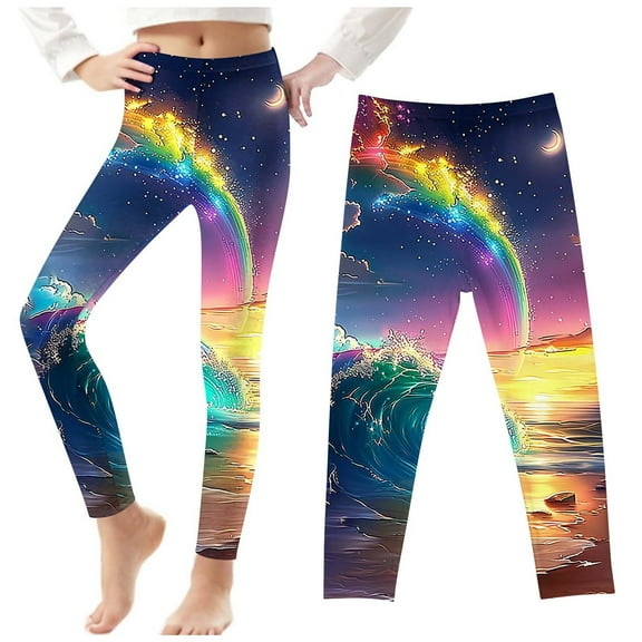 KkSLirnhs 6 Years Girls' Elastic Waistband Leggings, Lightweight & Stretchy, Perfect for Warm Weather, Durable for Active Play, Assorted Designs, Ages 3-9 Multicolor