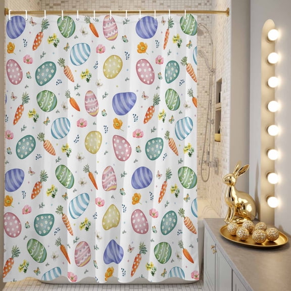 Shower Curtain, Easter Colorful Egg Carrot Waterproof Shower Curtain Set with Hooks for Bathroom Showers,Stalls and Bathtubs,72x72In Spring Flower Butterfly Seamless