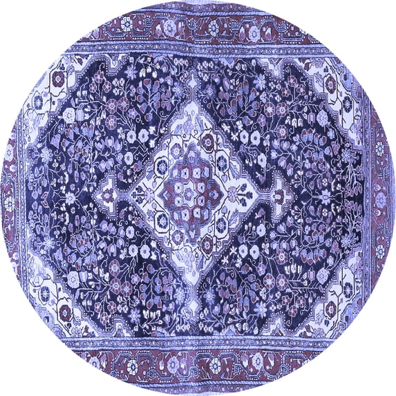 Ahgly Company Machine Washable Indoor Round Medallion Blue Traditional Area Rugs, 3' Round