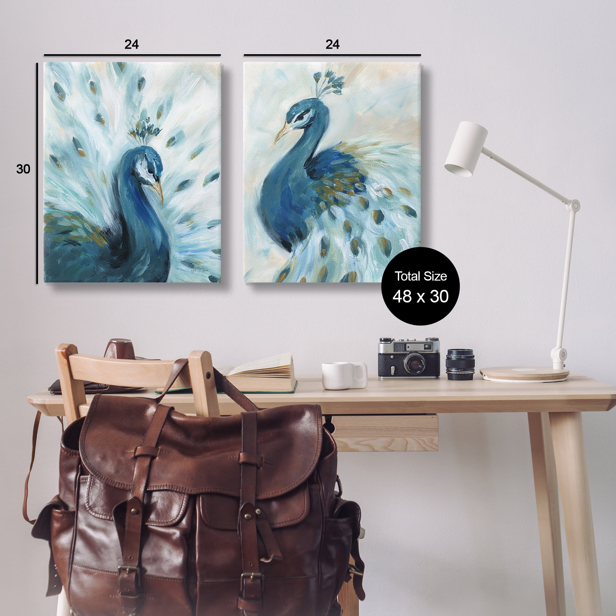 Stupell Industries Gentle Pretty Peacocks Animals Painting Wrapped Canvas Art Print Wall Art, 24 x 30, Set of 2