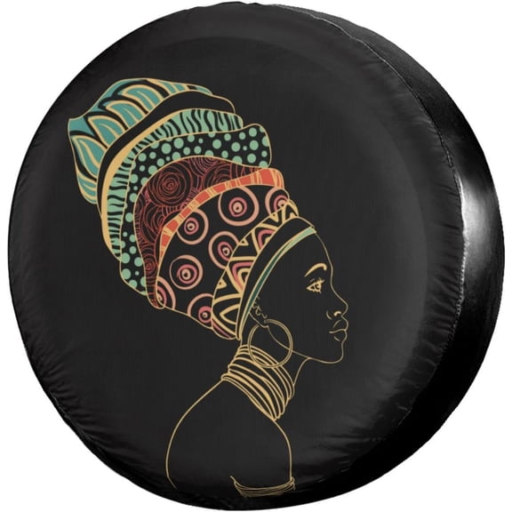Beautiful African Woman Spare Tire Cover Dust-Proof Wheel Tire Cover Fit Trailer, RV, SUV and Many Vehicle 14 Inch