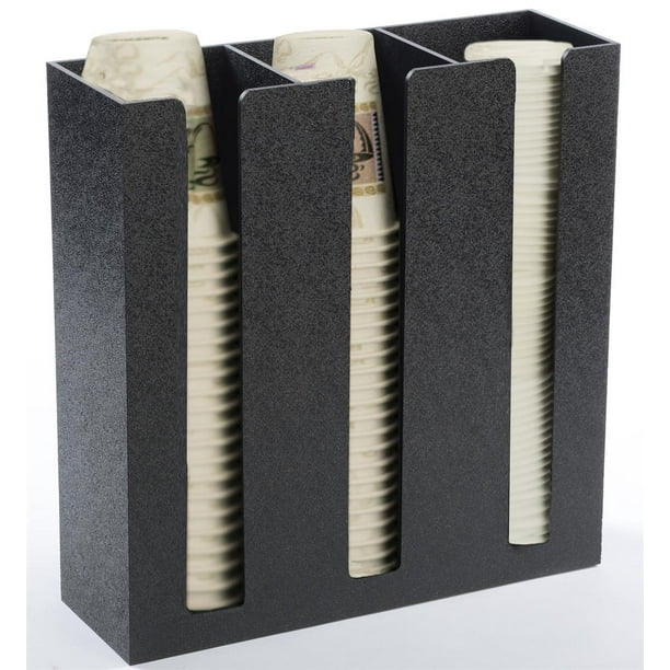 Coffee Cup Dispenser Holder, 3 Compartments, Countertop or Wall Mount