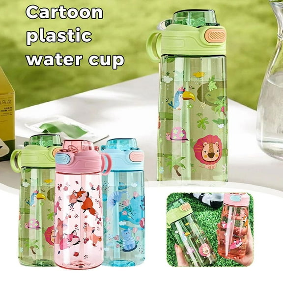 HAVELOR Kids Plastic Straw Cup, 7.29 in Tall, Leak-Proof Lid, Cute Cartoon Characters, Safe for Daily Use, Perfect for School Lunches and Outdoor Activities(Green,500ml)
