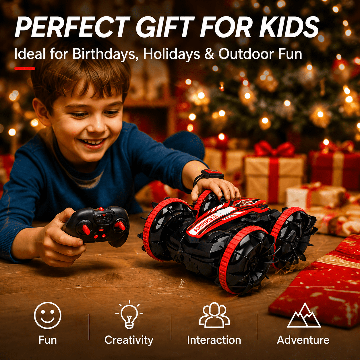 VILINICE 1:16 RC Car Toy for Kids, Amphibious Remote Control Car with 360° Flip Rotation, 4WD All-Terrain, Double-Sided Driving, Waterproof RC Truck Toy Car Gift for Boys Girls