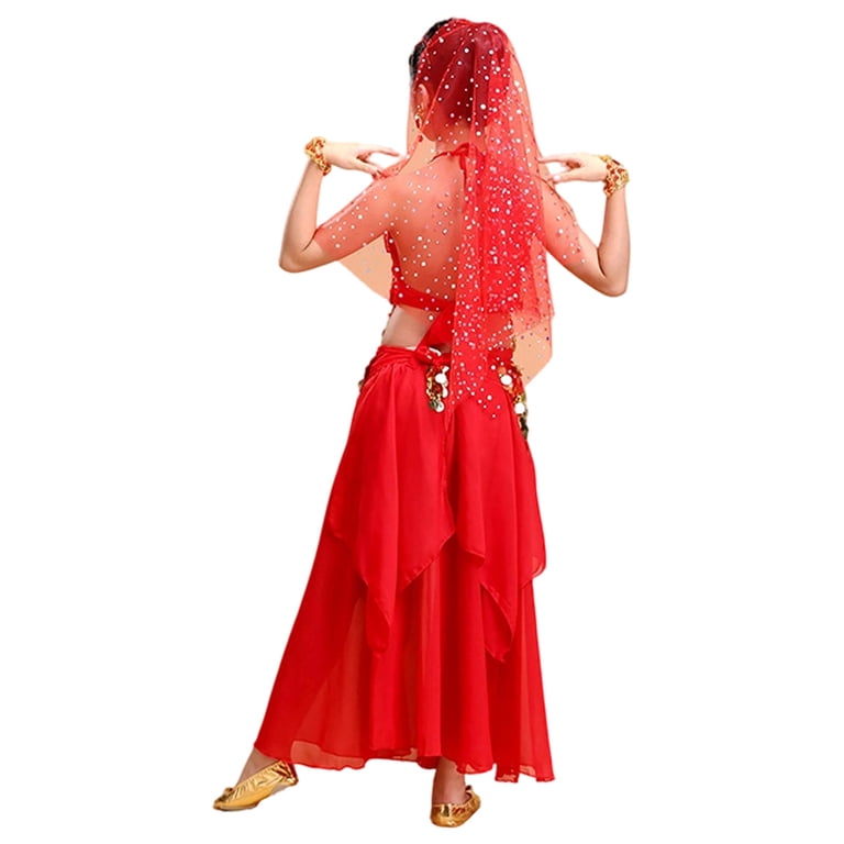 belly's birthday dress Wxolcjlv Girls Belly Dance Outfits Ethnic Sequins Tank Top Long Skirt 4Pc Sets, Sizes 2-13, Girl's, Size: 2-3 Years, Red SIze:L-40 gothic dark academia satin floral belly sash Long Party Dresses Birthday