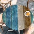 thumbnail image 3 of Round Table Cover 45-54 Inch Teal Brown Blue Wooden Waterproof Reusable Table Cloth Round Fitted Vinyl Tablecloth with Elastic Edged for Parties Outdoors, Farmhouse Vertical Striped Art, 3 of 9