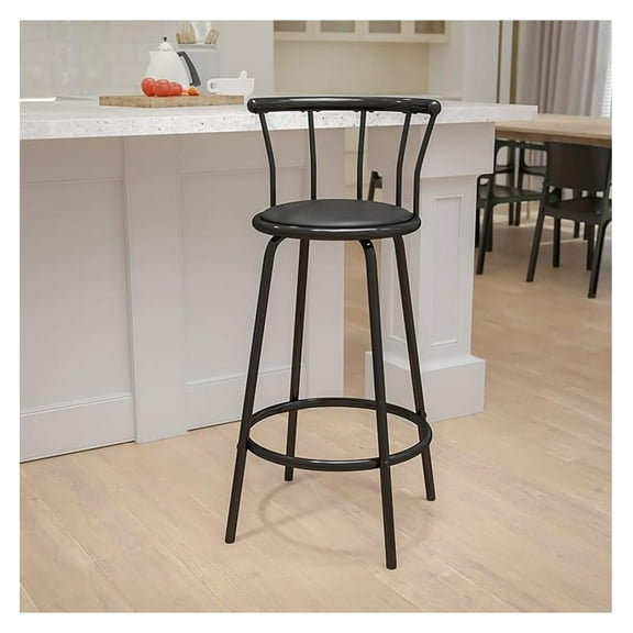 AIZYT Crown Back Metal Bar Stool with Black Vinyl Swivel Seat Counter Height Stool for Kitchen Island Bar Cafe
