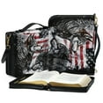 thumbnail image 3 of ZUXONGSY Wolf American Flag Print Bible Cover for Men Women Leather Bible Bag Large Bible Case with Sturdy Handle and Shoulder Strap Lightweight Bible Protective Carrier Portable Journal Case, L, 3 of 6
