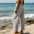 thumbnail image 7 of Summer Linen Pants for Women Wide Leg Palazzo Cotton Drawstring Casual Beach Vacation Boho Trousers with Pockets, 7 of 7