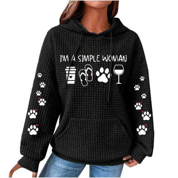 ICHUANYI Women Pullover Print Hooded Neck Long Sleeve Loose Single Sweatshirt Tops