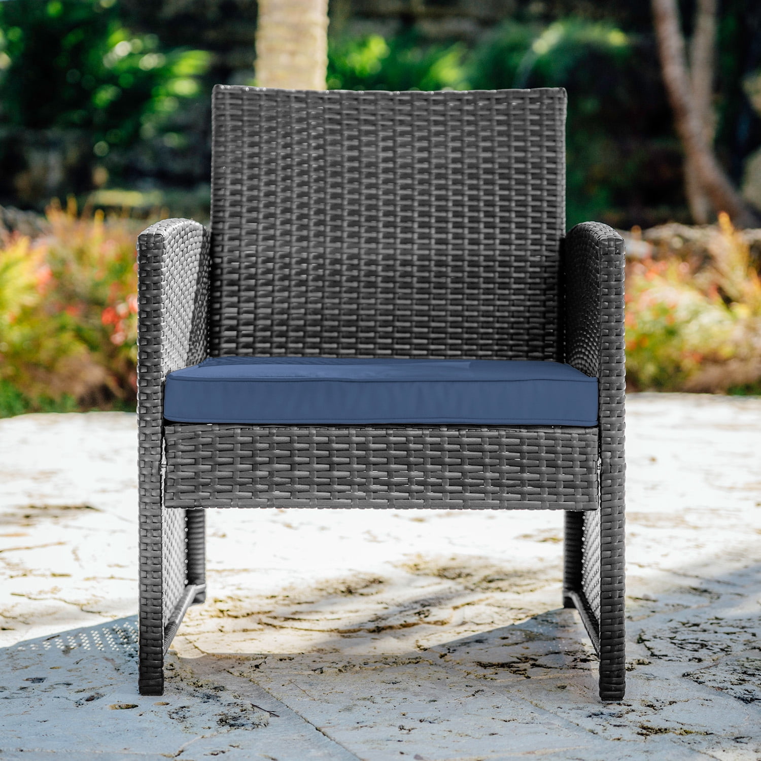 Lammaloe Outdoor Patio Furniture Sets 3 Piece Outdoor Furniture with 2 Chairs & Storage Side Table, Porch Furniture Patio Set, Brown/Navy Blue