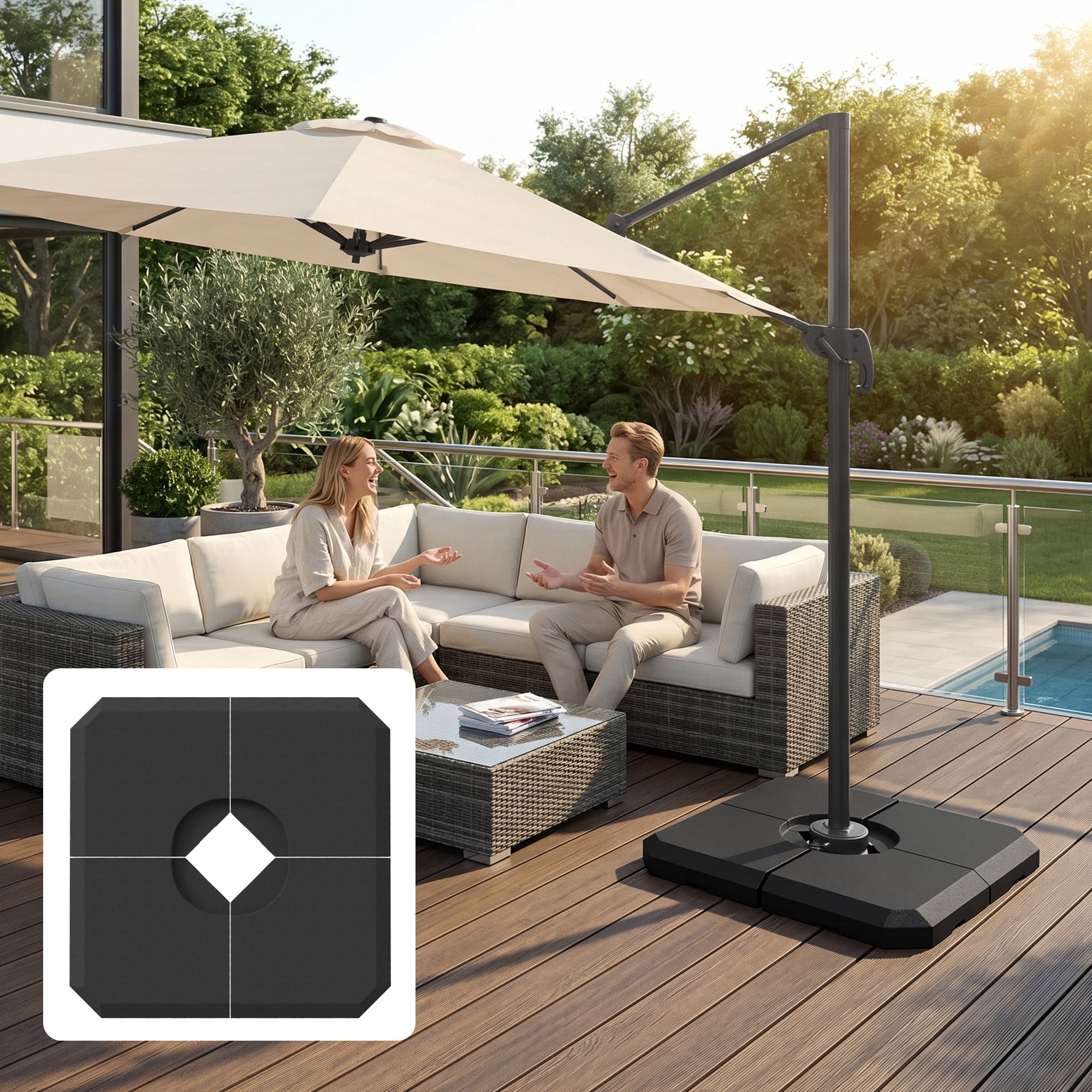 Outsunny 4-Piece Heavy Duty Cantilever Offset Umbrella Stand Base Weight, 264 lb. Capacity, Easy to Fill with Water or Sand
