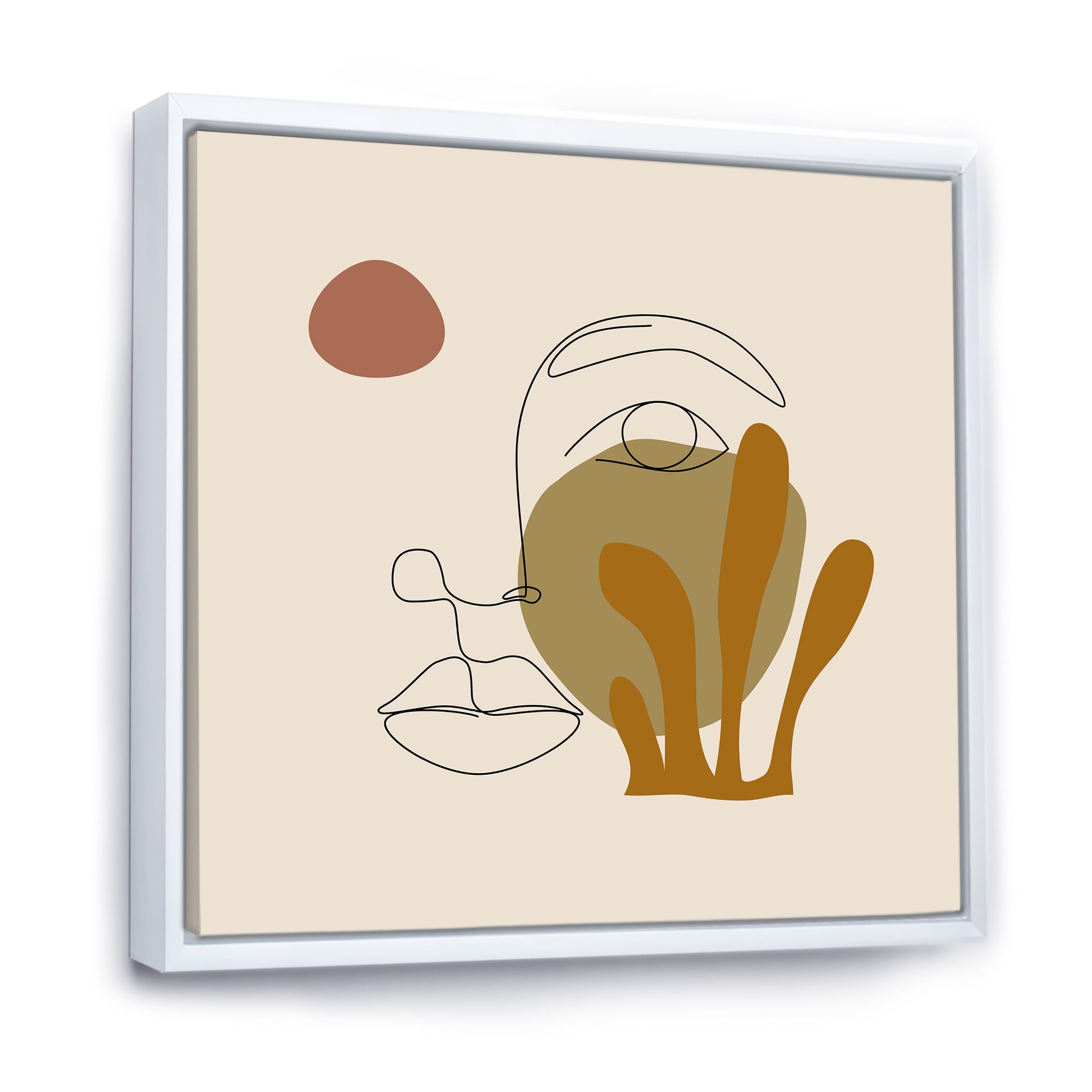 Designart 'One Line Art Portrait of Female In Terracotta Tones' Modern Framed Canvas Wall Art Print