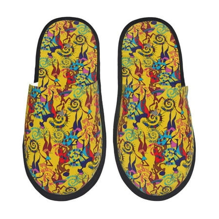 Balery Dancing African Women Slient Indoor Furry Fleece Comfort House Shoes Soft Non-Slip Home Shoes Cotton slippers House Slippers-- Medium