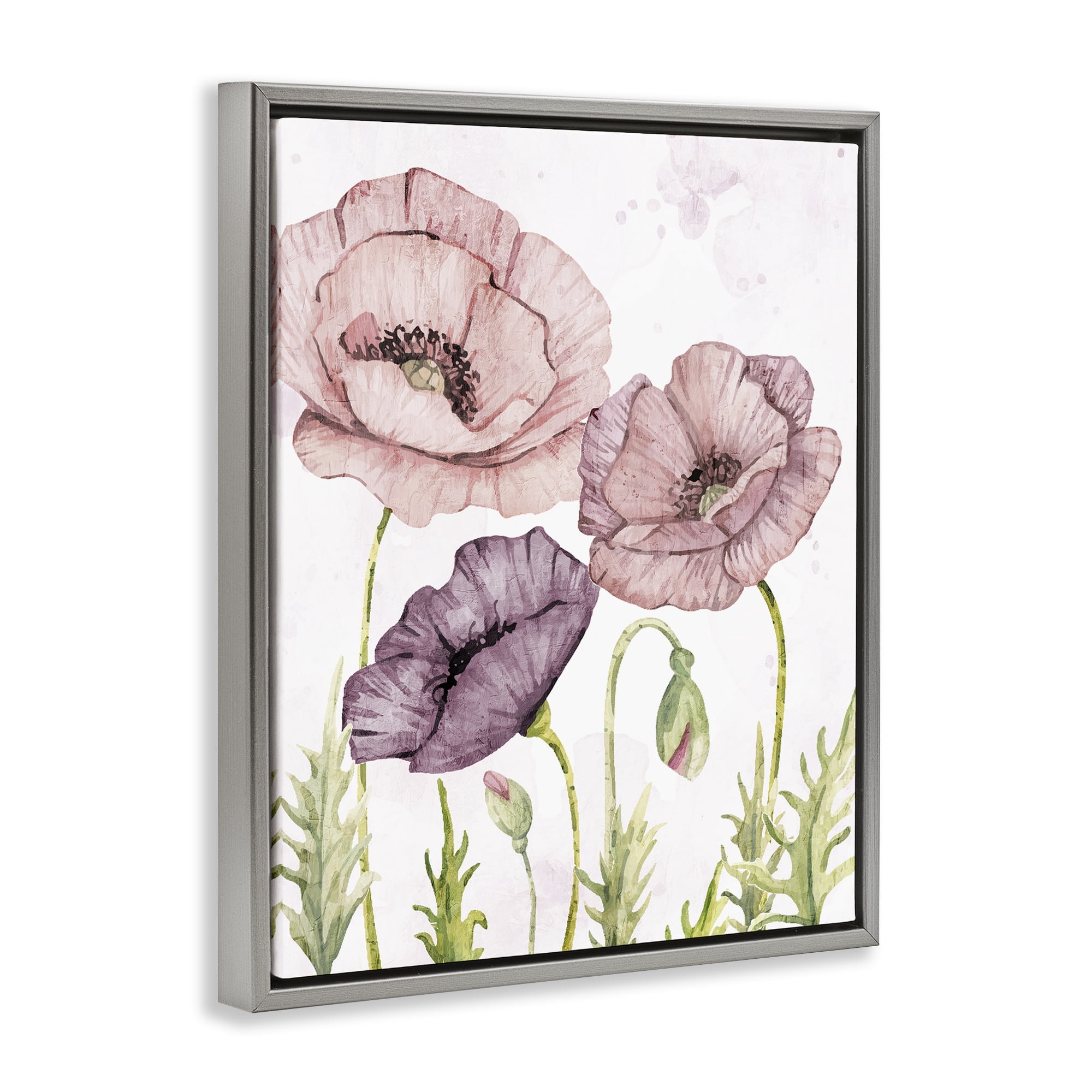 Stupell Industries Soft Pastel Poppy Garden Plants & Flowers Painting Gray Floater Framed Canvas Art Print Wall Art, 17 x 21
