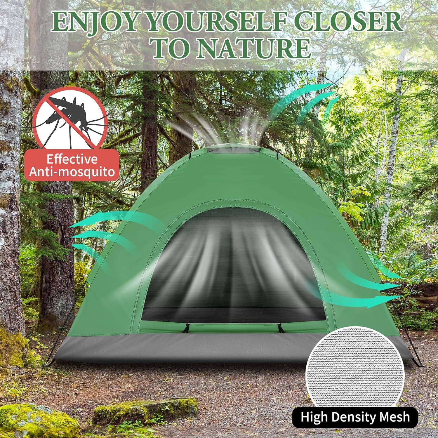 HJTER Camping Dome Tent, 1-4 Person Waterproof Windproof Easy Setup Spacious Family Tents with Carry Bag & Rain Fly for Hiking Backpacking Traveling Glamping Beach