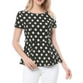 thumbnail image 6 of INSPIRE CHIC Women's Round Neck Short Sleeves Polka Dots Peplum Blouse with Belt M Black, 6 of 8