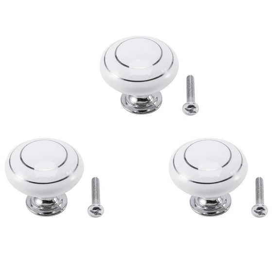 3 x Ceramic Door/Wardrobe/Cabinet/Cupboard Knob Handle Drawer White