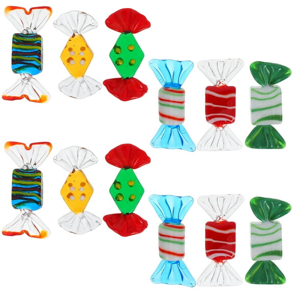 12Pcs Vintage Murano Style Glass Candy Ornaments Set, Various Glass Sweets for Home, Party, Wedding, Christmas, Festival Decorations (Random Style)
