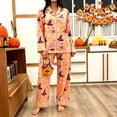 thumbnail image 5 of MEZZALL Women Halloween Autumn Button Front Long Sleeve Lapel Top With Chest Pocket Elastic Waist Full Length Pants Pajama Set Casual Home Wear Pajamas Breathable 2 Piece Pjs, 5 of 6