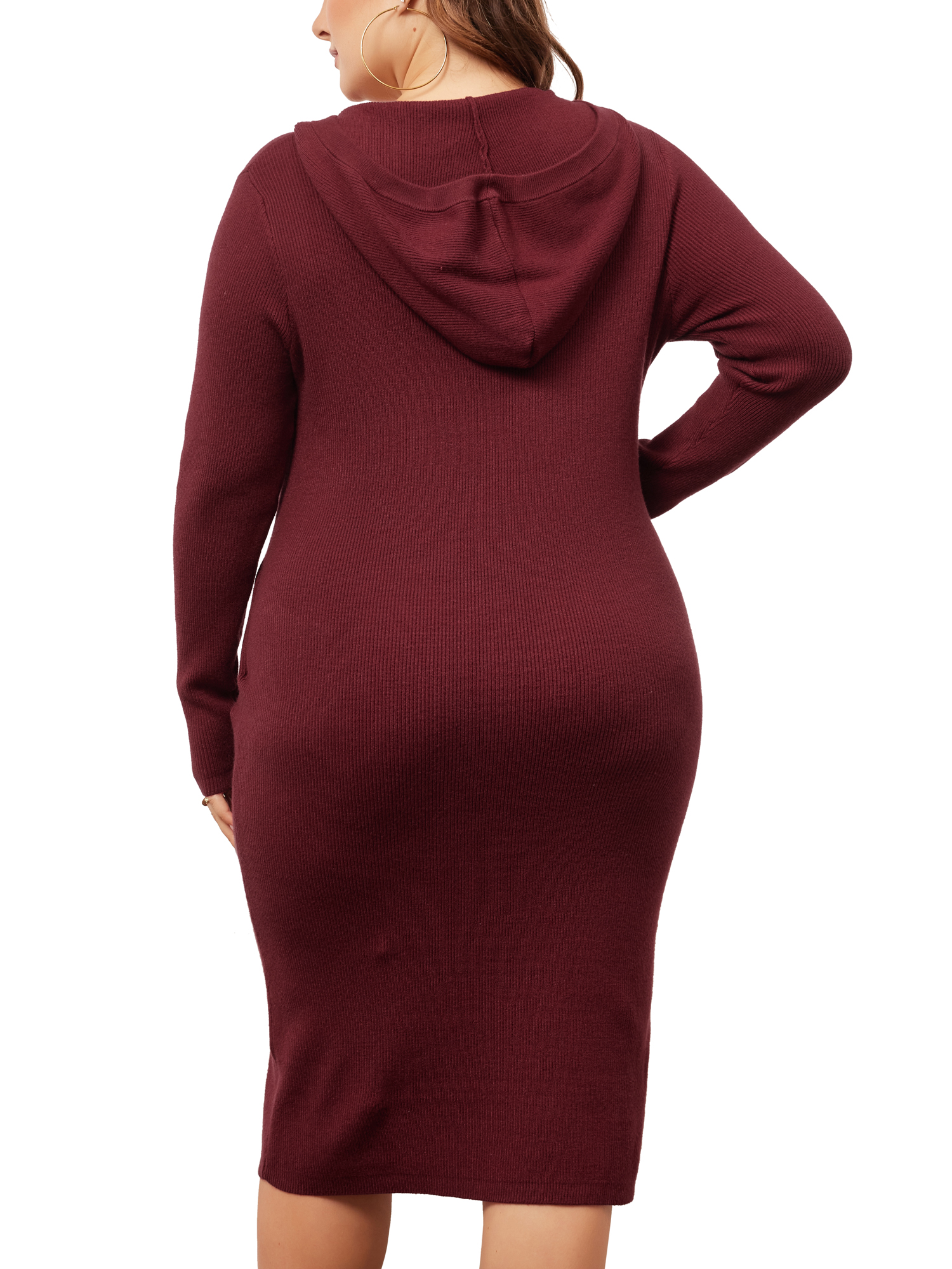 DARING DIVA Plus Size Women Fall Sweater V Neck Knit Pullover Dress 2X Burgundy