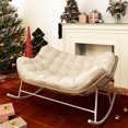 thumbnail image 3 of SWITTE Outdoor Loveseat 2 Person Papasan Rocker Chair with Cushion, Indoor & Outdoor Double Rocking Chairfor Patio Porch Living Room, 600 LBS Capacity- Beige, 3 of 8