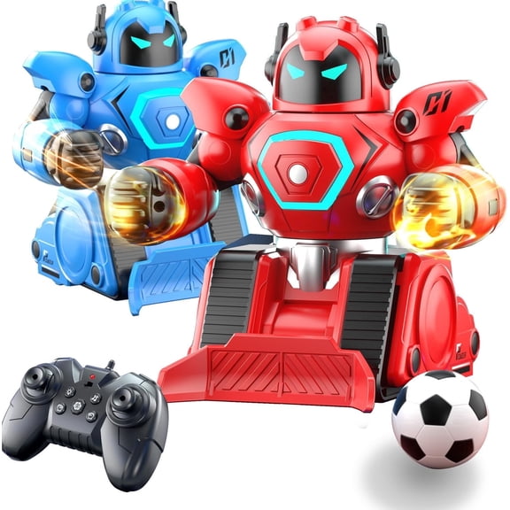 B-Qtech Battle Bots for Kids 2-Player Robot Soccer Set, Remote Control Fighting Robots Toy with Ejecting Heads Pop Off, Light Sound, Red Blue, Age 6 