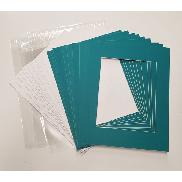 Teal Acid Free 8.5x11 Picture Frame Mats with White Core Bevel Cut for